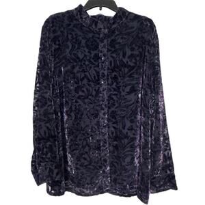 Bechamel Dark Blue Purple Velvet Burnout Long Sleeve Blouse Whimsigoth Size 2X